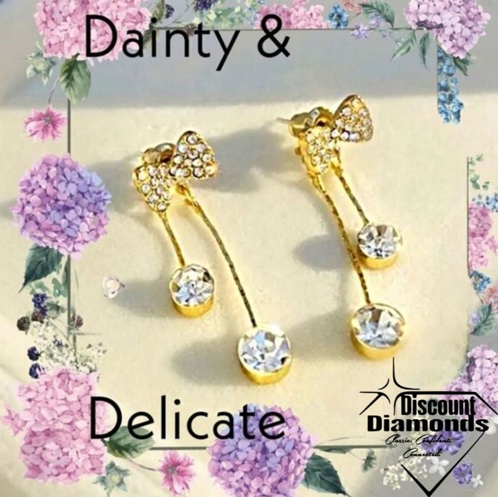 White Baguette Diamond Drop Dangle Earrings 18K Yellow Gold 925 Sterling Silver